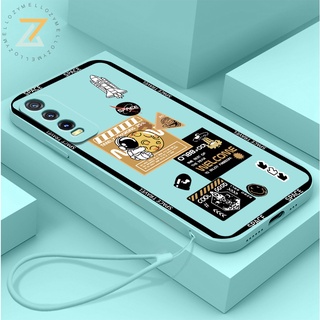 Zymello เคส VIVO Y21 V23 5G V23E 5G Y12S Y12 Y20 Y15S V21 5G Y50 Y33S Y12A Y91C Y20A Y17 Y11 Y15 Y21S Y21T Y33T Y85 เคสโทรศัพท์ซิลิโคนนักบินอวกาศน่ารัก (พร้อมเชือกเส้นเล็ก)