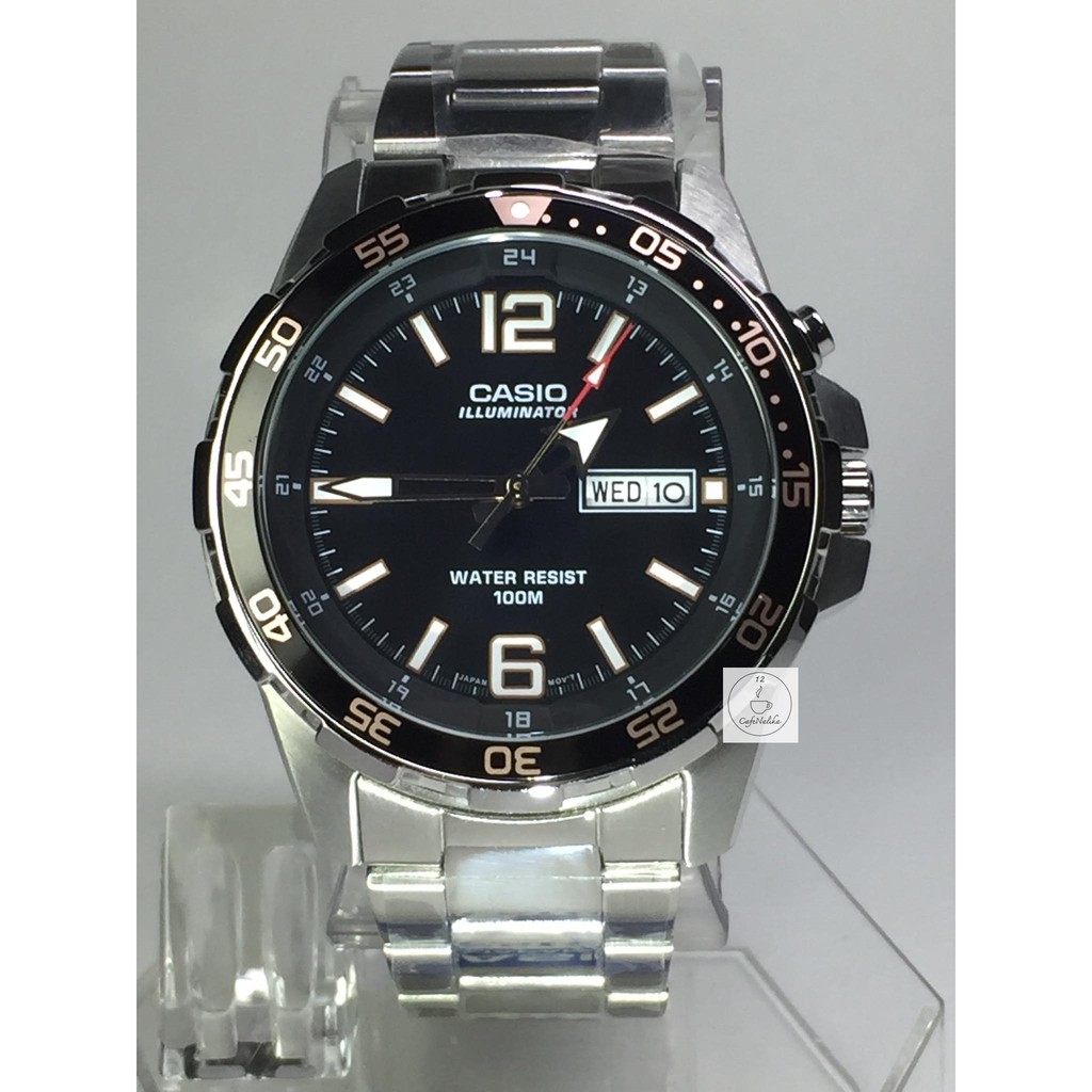 นาฬิกาข้อมือผู้ชาย Casio รุ่น MTD-1079D-1A3VDF ตัวเรือนและสายนาฬิกาสแตนเลส หน้าปัดสีดำ รับประกันของแท้ 100 %