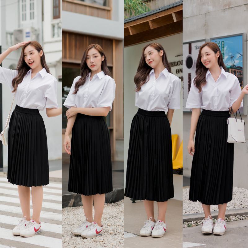 กระโปรงพลีสนักศึกษา กระโปรงพลีส พลีทยาว จีบเล็ก จีบใหญ่ จีบทวิส ยาว 26-36