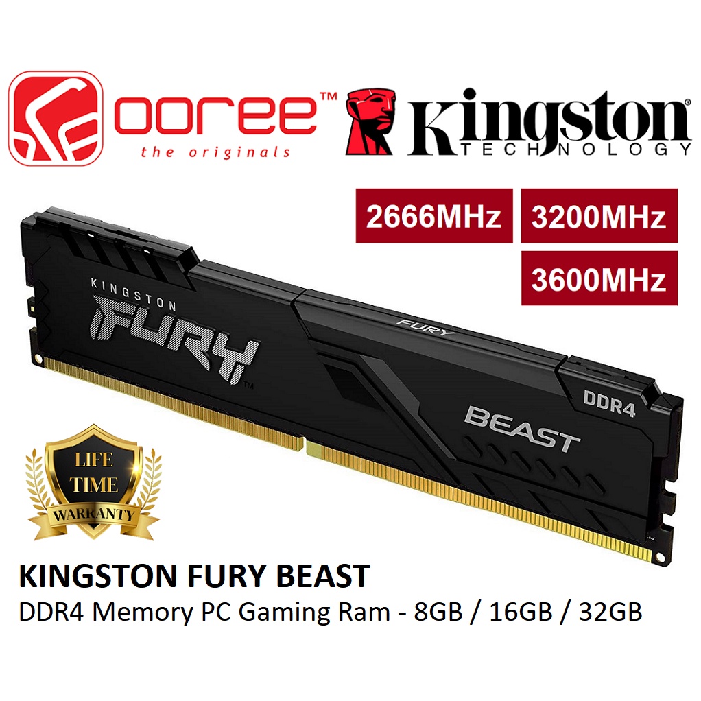 Kingston DDR4 DESKTOP แรมเกมมิ่ง PC RAM FURY BEAST / FURY BEAST RGB MEMORY RAM - 8GB 16GB 32GB (3200MHZ / 3600MHZ)