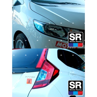 สติกเกอร์ฟิล์มกันรอยตกแต่งมุมไฟ สีฟ้าไฮบริด ตรงรุ่น Honda Jazz GK