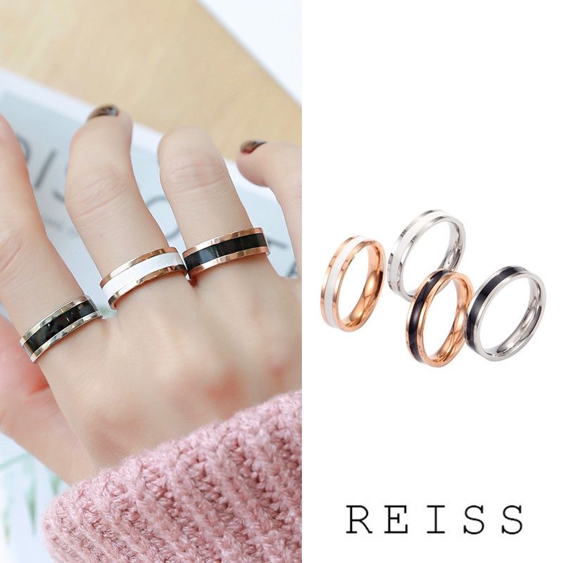 แหวนไทเทเนียมสไตล์เกาหลีสีดําและสีขาว 18 k สําหรับคู่