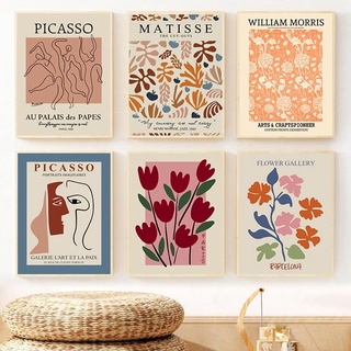 Matisse โปสเตอร์ผ้าใบ ลายดอกไม้ ใบปะการัง Picasso สําหรับตกแต่งผนังห้อง