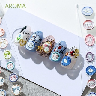 Aroma สติกเกอร์ติดเล็บ ลายการ์ตูน หัวใจ ดอกไม้ มีกาวในตัว น่ารัก DIY สําหรับผู้หญิง