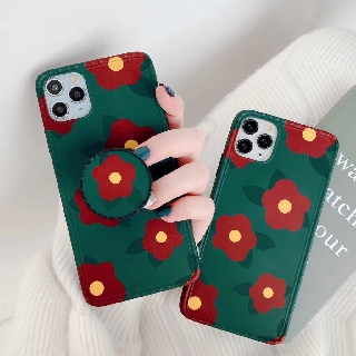 เคสไอโฟน เคสซิลิโคน 11 promax iPhone case เคสนิ่ม เนื้อซิลิโคน for iPhone X XS MAX XR  7+ 8PLUS full coverดอกไม้แดงพื้นเ