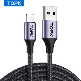 Topk AN10 สายชาร์จเร็ว 0.25 ม. 0.5 ม. 1 ม. 2 ม. สาย USB สําหรับ i-Phone 8-Pin สายเคเบิล เปลือกโลหะ ไนลอนถัก คุณภาพสูง