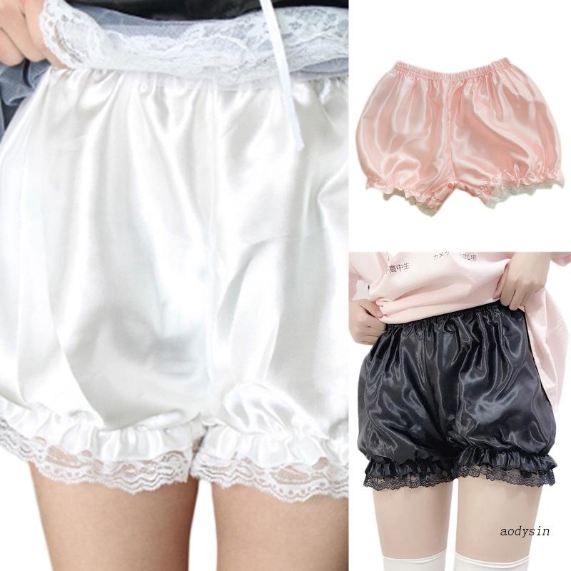 Aod ผู้หญิง โลลิต้า บาน แต่งระบาย ลูกไม้ แม่บ้าน หลวม กางเกงฟักทอง สีพื้น