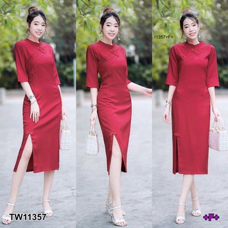 TwinsShopVip💗พร้อมส่ง TW11357 กี่เพ้าแขนศอกสี่ส่วน four elbow sleeve cheongsamfour elbow sleeve cheongsamfour