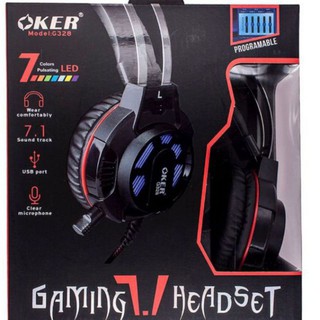 Oker หูฟัง Gaming Headset(7.1)รุ่นG328 USB หูฟังราคาถูกคูณภาพดี ชุดหูฟังมี 7 สีไฟ LED