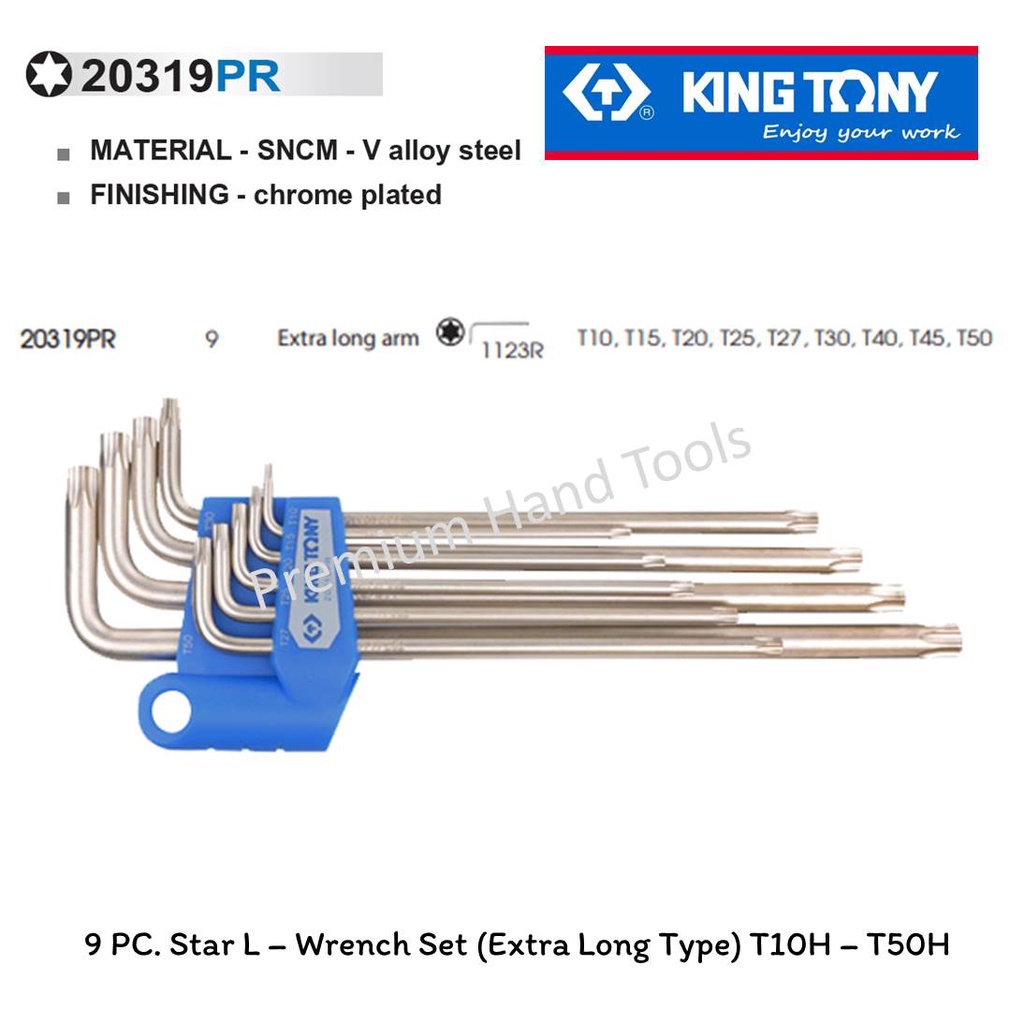 KING TONY ชุดประแจ L หัว TORX ขาว ยาว ขนาด T10 - T50 KINGTONY 20319PR (9 ตัว/ชุด)