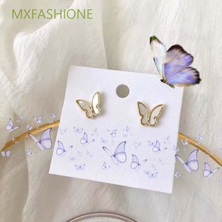 MXFASHIONE White Earrings Women Butterfly Wing Stud Earrings Mini 925 Silver Needle Hypoallergenic Delicate Girls Shell Pearl/Multicolor