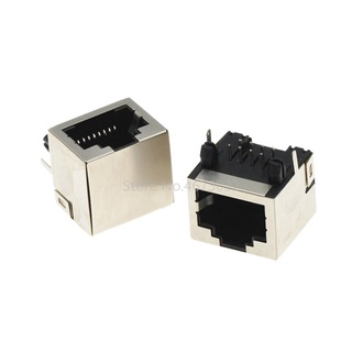 Rj45 Metal 8 Pin Female Pcb แจ็คเชื่อมต่อมุมขวา 8P8C 10ชิ้น/ชุด