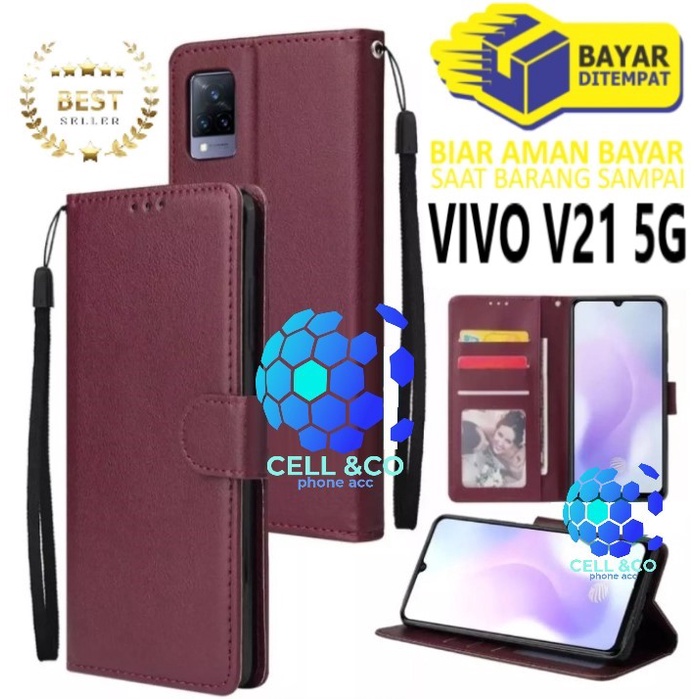 ใหม่ VIVO V21 5G CASE FLIP LEATHER WALLET PREMIUM FLIP CASE OPEN CLOSE HP CASE FLIP WALLET VIVO V21 