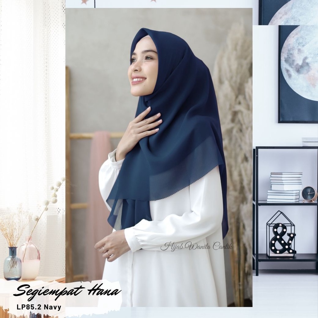 HIRA - ฮิญาบสวยๆ - Hijab Lasercut Square - LP85.2 สีกรมท่า | โพลีคอตตอนสีเรียบ