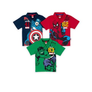 Marvel Boy Polo - เสื้อโปโลเด็กฮีโร่มาร์เวล กัปตันอเมริกา ฮัค สไปรเดอร์แมน สินค้าลิขสิทธ์แท้100% characters studio