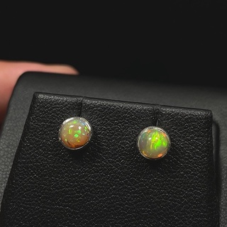 ต่างหูพลอยโอปอลแท้ ตัวเรือนเงินแท้ 925 ทรงกลม6มิล (Silver 925 Round Fire Opal 6mm Stud Earrings) #8