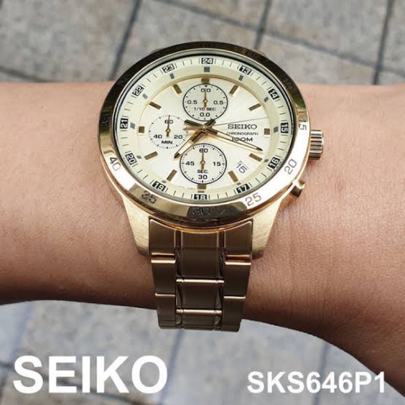SEIKO Neo Sport นาฬิกาข้อมือผู้ชาย Chronograph สายสแตนเลสสีทอง รุ่น  SKS646P1 | Shopee Thailand