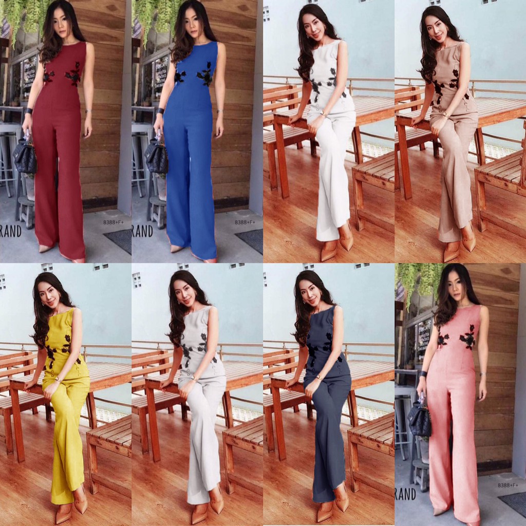 J8388 Jumpsuit จั้มสูท แขนกุด แต่งลูกไม้อก