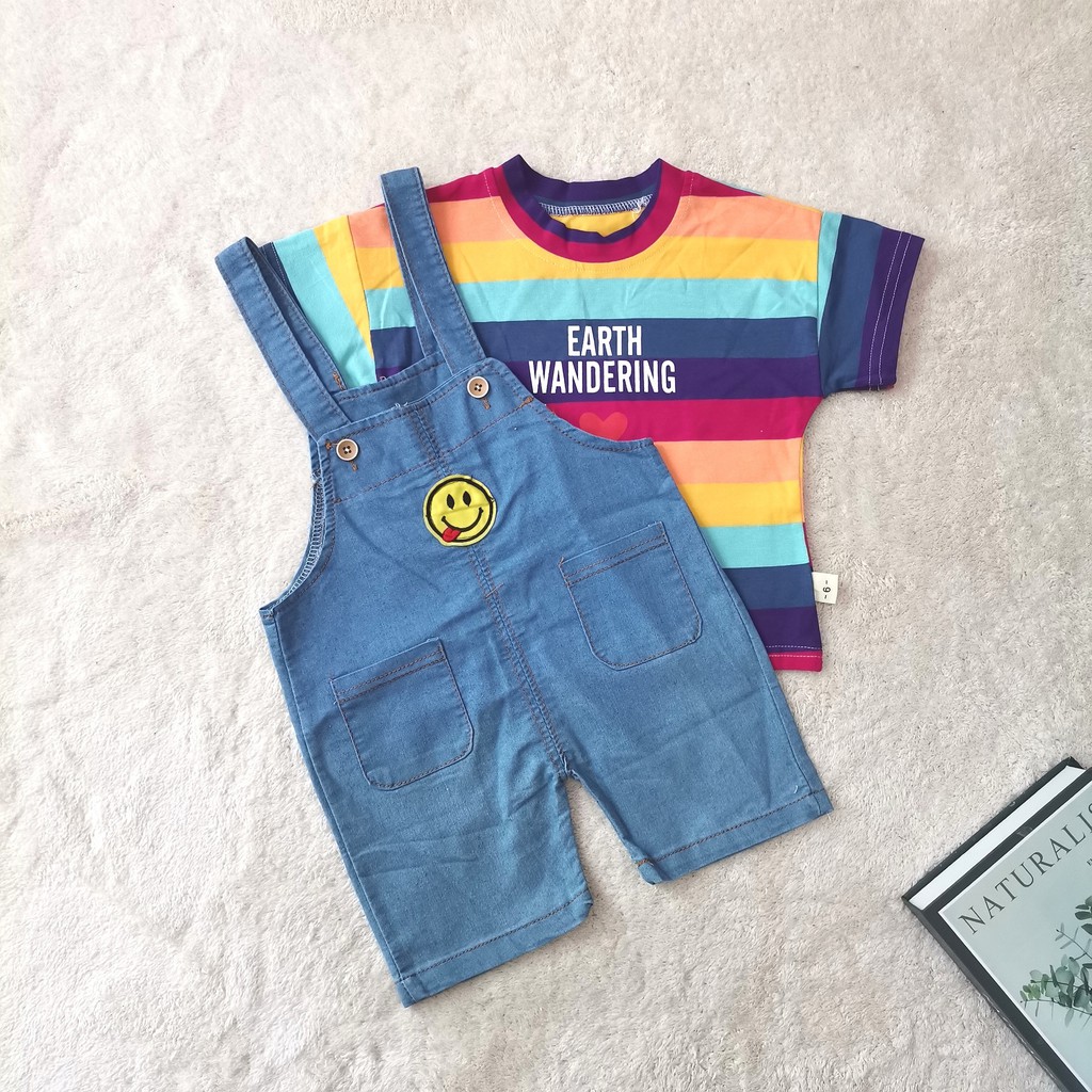 ️ BB0087 เสื้อสายรุ้ง + ชุดเอี๊ยมยีนส์ Kids