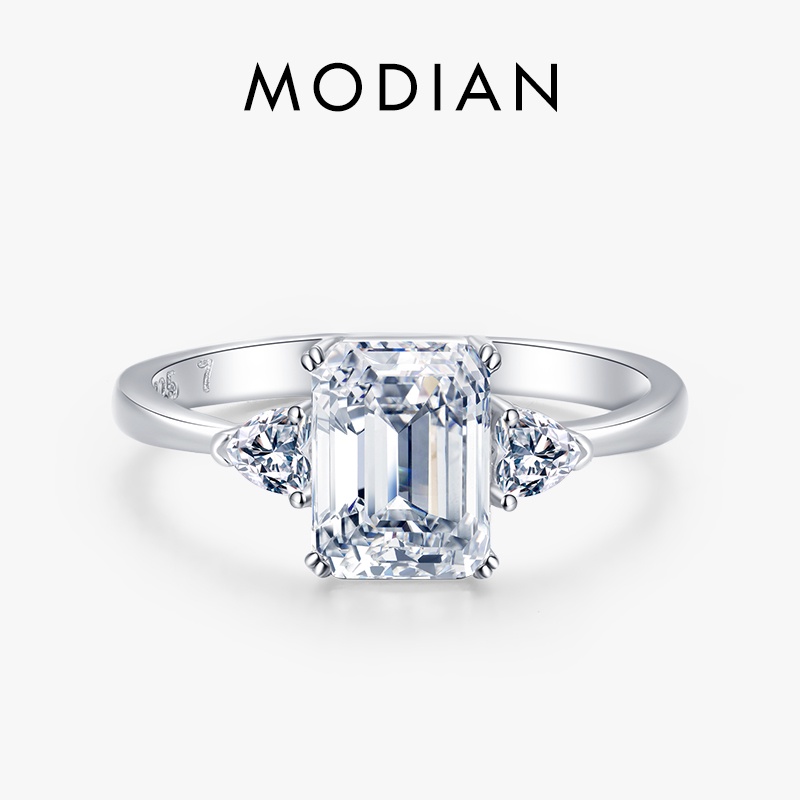 Modian 100% 925 เงินสเตอร์ลิงหรูหราสี่เหลี่ยมผืนผ้ามรกตตัด 2CT Clear CZ แหวนนิ้วมือสําหรับผู้หญิง Statement เครื่องประดับงานแต่งงาน
