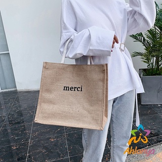 Ahlanya Merci กระเป๋าช้อปปิ้งผ้ากระสอบ กระเป๋าช้อปปิ้ง กระเป๋าเอกสาร handbag