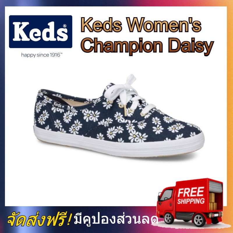 KEDS WF62442 Women's Champion Daisy Navy Print Sneaker รองเท้าสตรี Keds รองเท้า เค็ด Fasion Sneaker สีนำ้เงินลายขาว