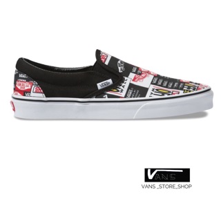 VANS SLIP ON LABEL MIX BLACK TRUE WHITE SNEAKERS สินค้ามีประกันแท้