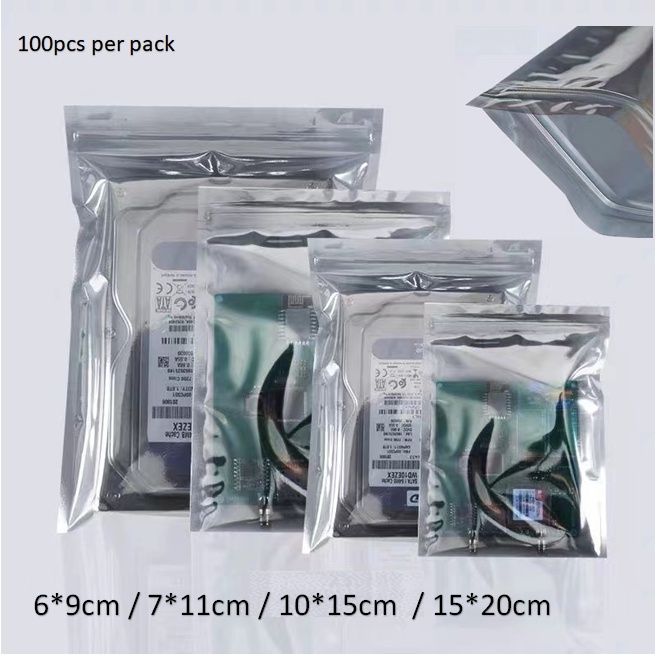 100 ชิ้น ESD Anti-Static Shielding กระเป๋า Zip Lock บรรจุภัณฑ์กระเป๋าโปร่งแสงอุปกรณ์อิเล็กทรอนิกส์ HardDrive Udisk ถุงเก็บ