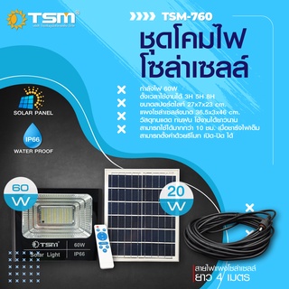 LS SHOPDEE สปอร์ตไลท์โซล่าเซลล์ พลังงาน 60W ไฟLed ติดตั้งง่าย ชาร์จไฟด้วยแผงโซล่าเซลล์ รุ่น TSM-760