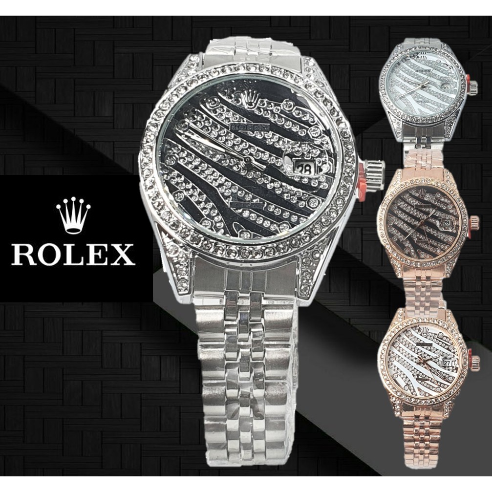 (rolex women) กันน้ำ นาฬิกาข้อมือแฟชั่น สำหรับผู้หญิง นาฬิกาโลเหล็ก นาฬิกาผู้หญิง ล้อมเพชร วันที่ นาฬิกาแบรนเนม RC900