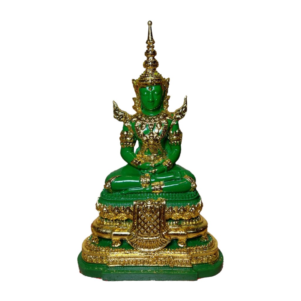 พระแก้วมรกต(ฤดูร้อน) เนื้อสีหยกปิดทอง เกศทองเหลืองแท้ ขนาด ฐาน 3.5 นิ้ว สูง 5.7 นิ้ว
