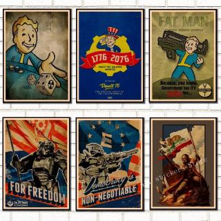 สติกเกอร์โปสเตอร์กระดาษคราฟท์ ลายเกม Fallout 3 4 สไตล์เรโทร สําหรับตกแต่งผนังบ้าน คาเฟ่ บาร์