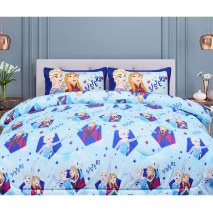 ผ้าปูที่นอน KASSA HOME ลายการ์ตูน ชุดผ้าปูที่นอน รุ่น ลาย Frozen คิงส์ไซส์ King Size ขนาด 6 ฟุต (ชุด 5 ชิ้น) สีฟ้า