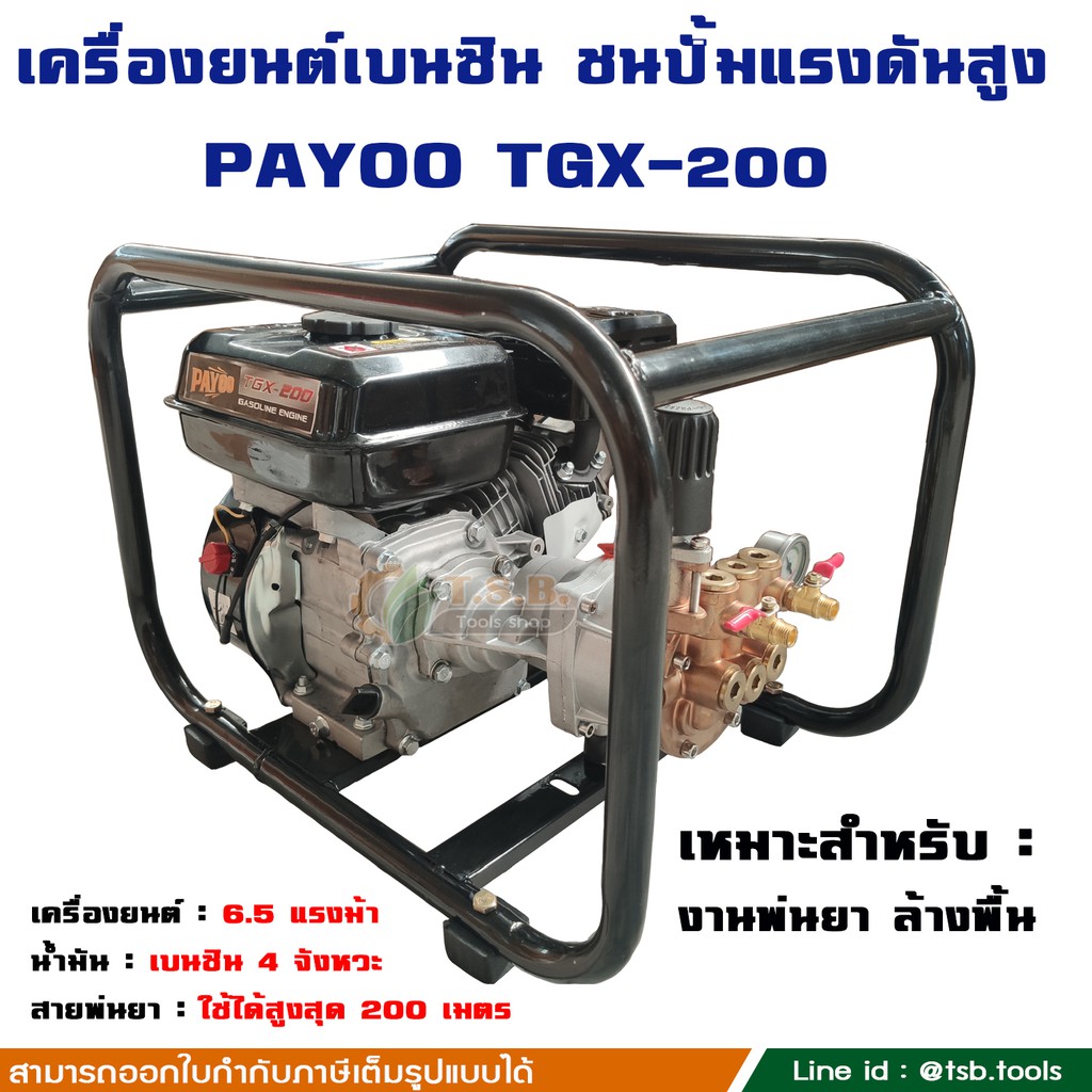 เครื่องยนต์ 6.5 แรง ชนปั๊มพ่นยาแรงดันสูง Payoo รุ่น TGF-200 / EARTH