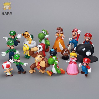 gs ของเล่นโมเดลหุ่น super mario bros yoshi daisy 18 ชิ้น/ล็อต