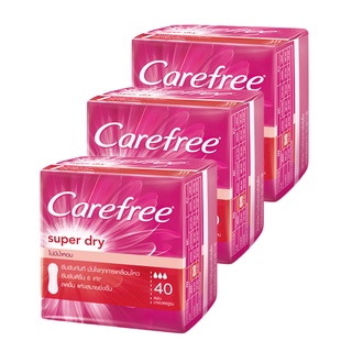 CAREFREE แคร์ฟรี แผ่นอนามัย ซุปเปอร์ดราย ชนิดไม่มีน้ำหอม 40 ชิ้น (แพ็ค 3 ห่อ)