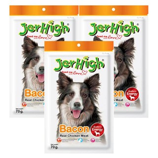 Jerhigh Bacon Flavor Dog Snack 70g (3 bags) ขนมสุนัข เจอร์ไฮ รส เบคอน 70 กรัม (3 ห่อ)