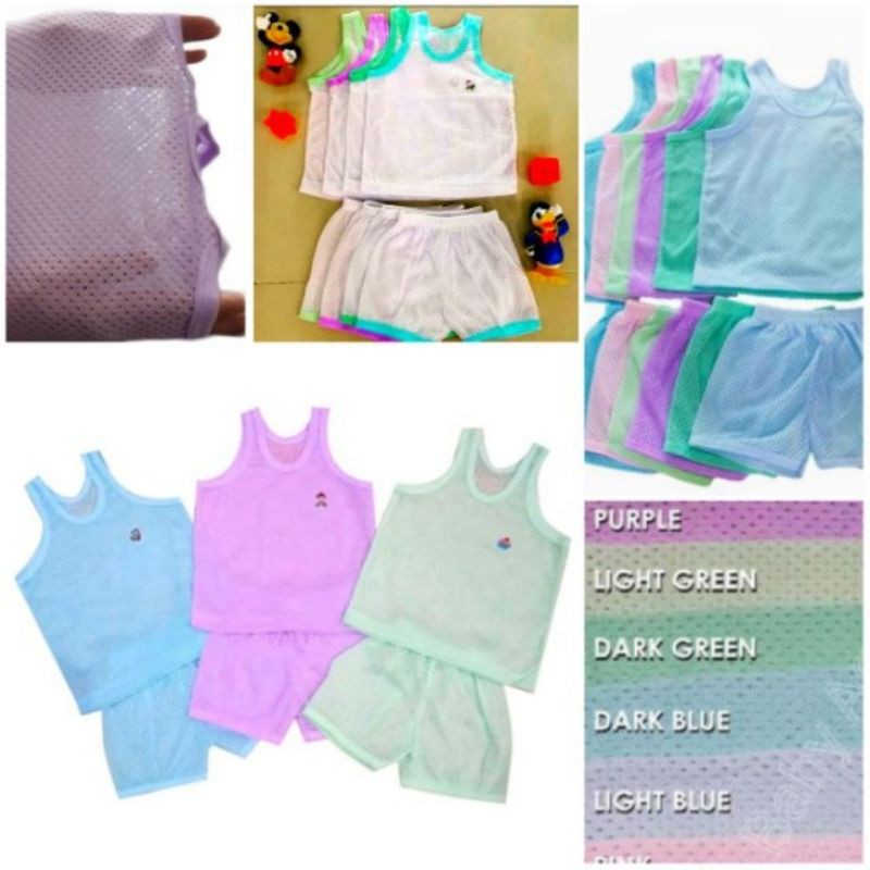 1 ชุด 6Pasang SINGLET EYELET SUIT/ BAJU BABY SINGLET LUBANG BORONG SET