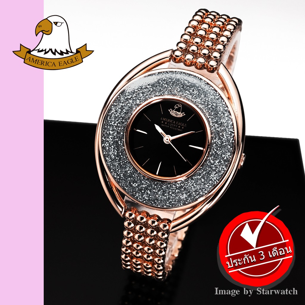 AMERICA EAGLE นาฬิกาข้อมือผู้หญิง สายสแตนเลส รุ่น AE100L - Pinkgold/Black