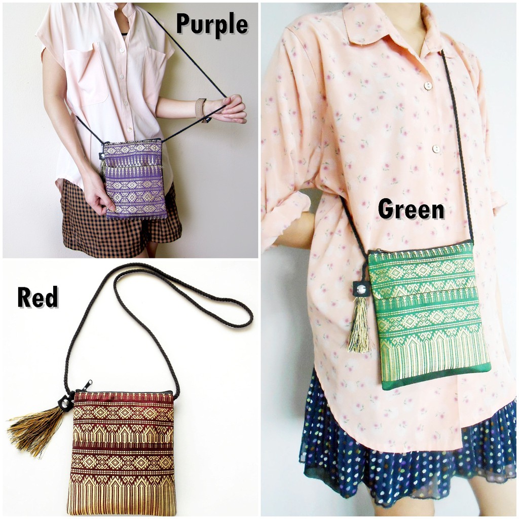 Hmong bag กระเป๋าสตางสะพายข้างลายไทย