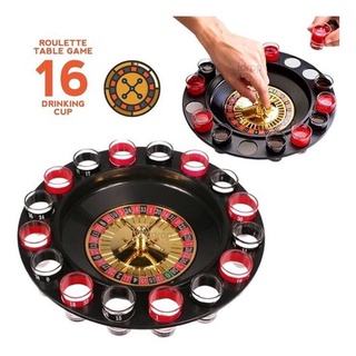 เกมพนันรูเล็ต Roulette Wheel แก้วเหล้ายิงด้วยลูกเหล็ก 2 ลูกและแก้ว 16 ใบ รุ่น DrinkingRoulete-10Dec-J1