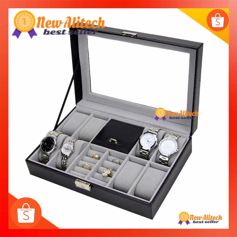 New Alitech**พร้อมส่ง** 🔥🔥🔥C06 กล่องนาฬิกาเครื่องประดับ รุ่นกระจก PU Leather Home Display Watch Box