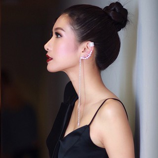 SWAN - One Long Style Earring With Cuff ต่างหูเงินแท้ ฝังเพชรคิวบิคเซอร์โคเนีย cubic zirconia