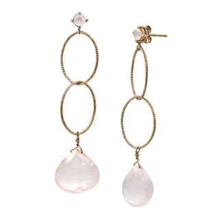 A.CEMI Haru Rose Quartz Earring พลอยแท้ โรสควอตซ์ ต่างหูพลอยแท้ โรสควอตซ์  ต่างหูเงินแท้ ชุบทอง 18K โรสโกลว์