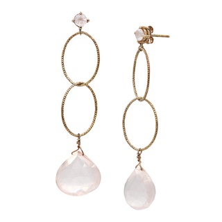 A.CEMI Haru Rose Quartz Earring พลอยแท้ โรสควอตซ์ ต่างหูพลอยแท้ โรสควอตซ์  ต่างหูเงินแท้ ชุบทอง 18K โรสโกลว์