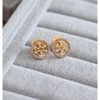 สร้อยคอต่างหูสตั๊ดตัวอักษรเพทายกลวงทรงกลมฝรั่งเศส