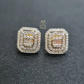 ต่างหูหน้าบาเก็ต2 ล้อมเพชร Round Brilliant+Baguette 114/0.72 ct.