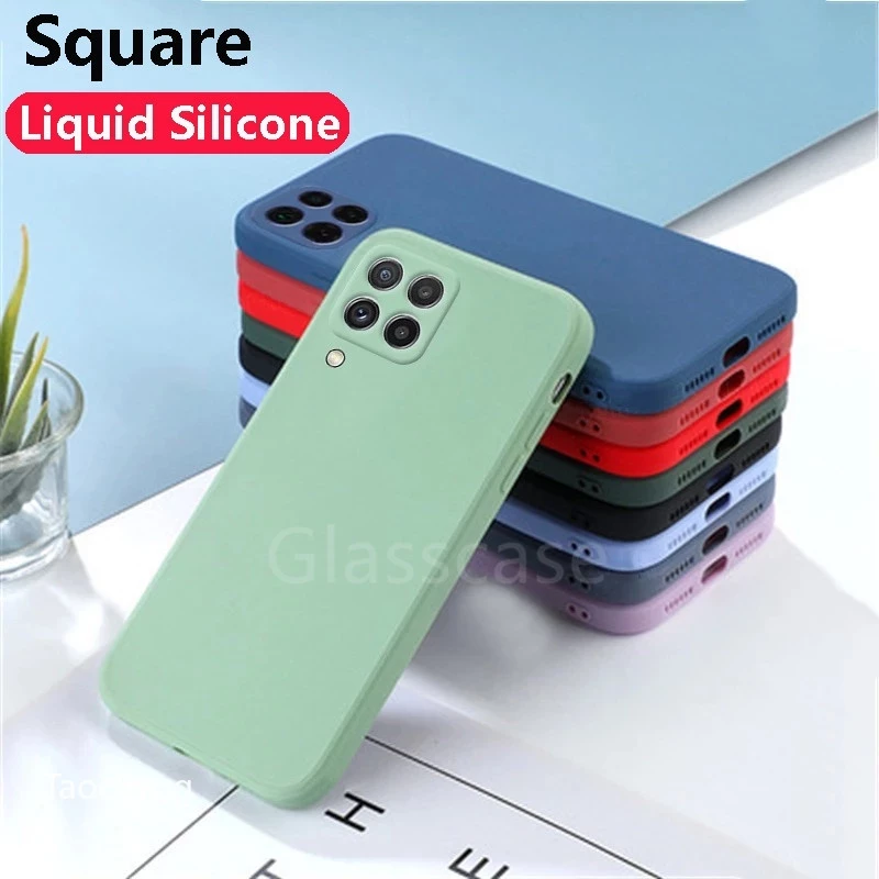 เคสโทรศัพท์ ซิลิโคน กันกระแทก สําหรับ Samsung Galaxy A22 A12 A42 M32 4G 5G Square Silicone Phone Case Camera Protection Couple Soft Back Shockproof Cases Cover