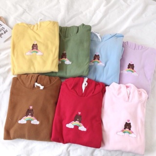 เสื้อ ฮู้ด สีพลาสเทล ปักลายน้องหมีบลาว🧸💘💘