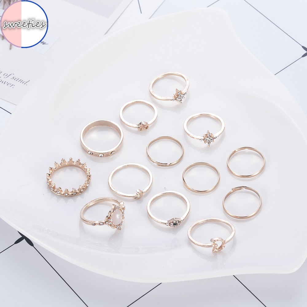 【Xijing-Cod】ชุดแหวนแฟชั่นสไตล์โบฮีเมียนวินเทจย้อนยุค 13ชิ้น
